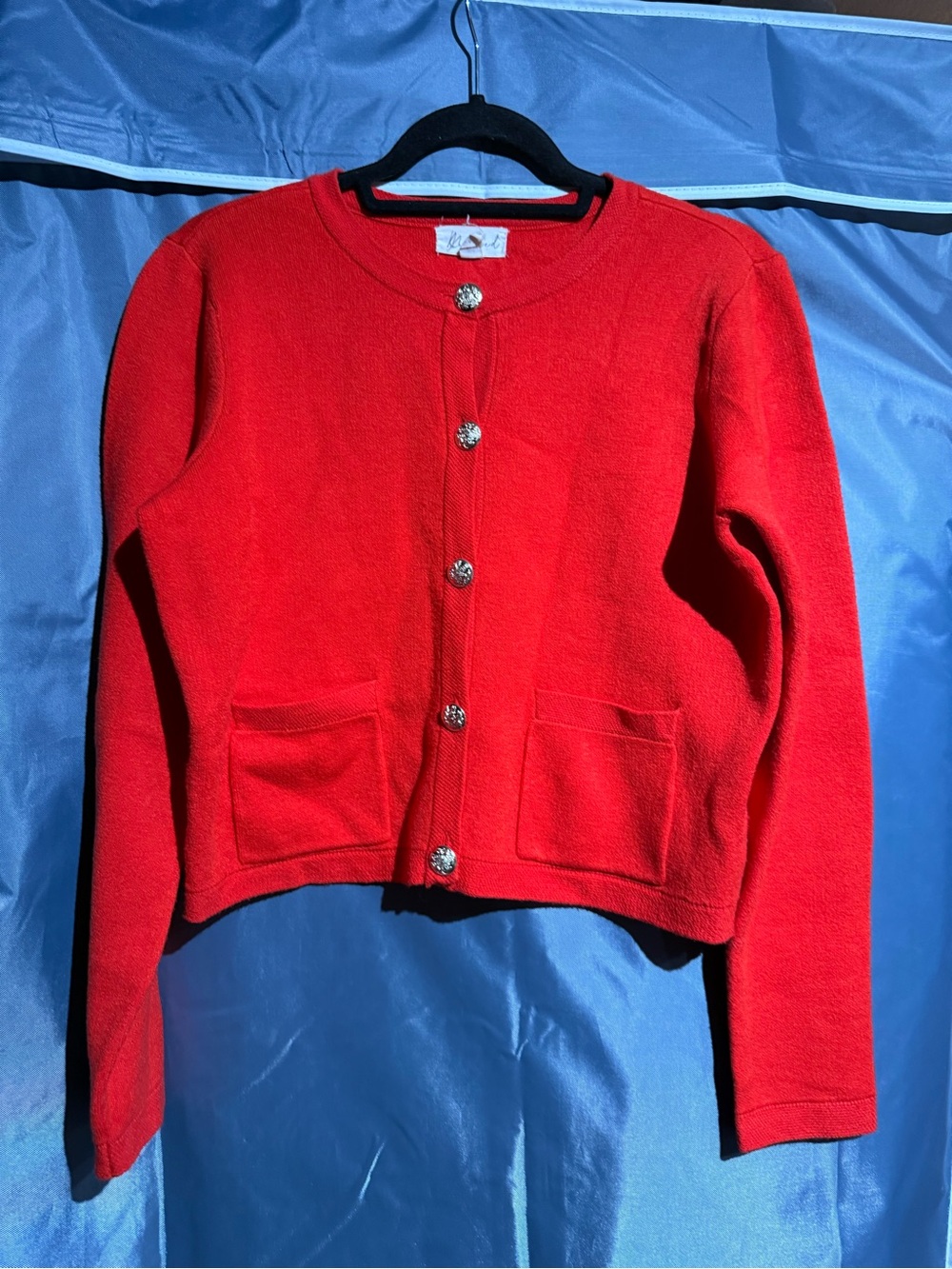 Marled Red Button-Front Knit Cardigan